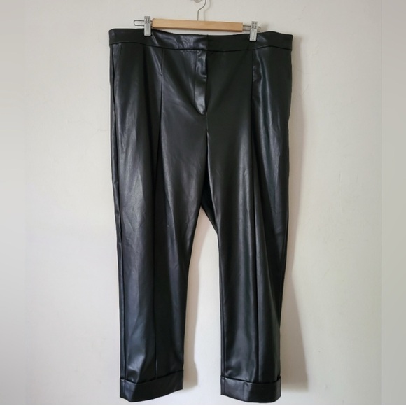 Ann Taylor Faux Leather Cuffed Ankle Pants Black Size 14.  F - Picture 2 of 8